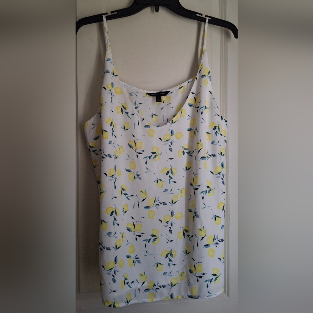 Banana‎ Republic White and Yellow Floral Lime Women's Top XL Tropical Summer